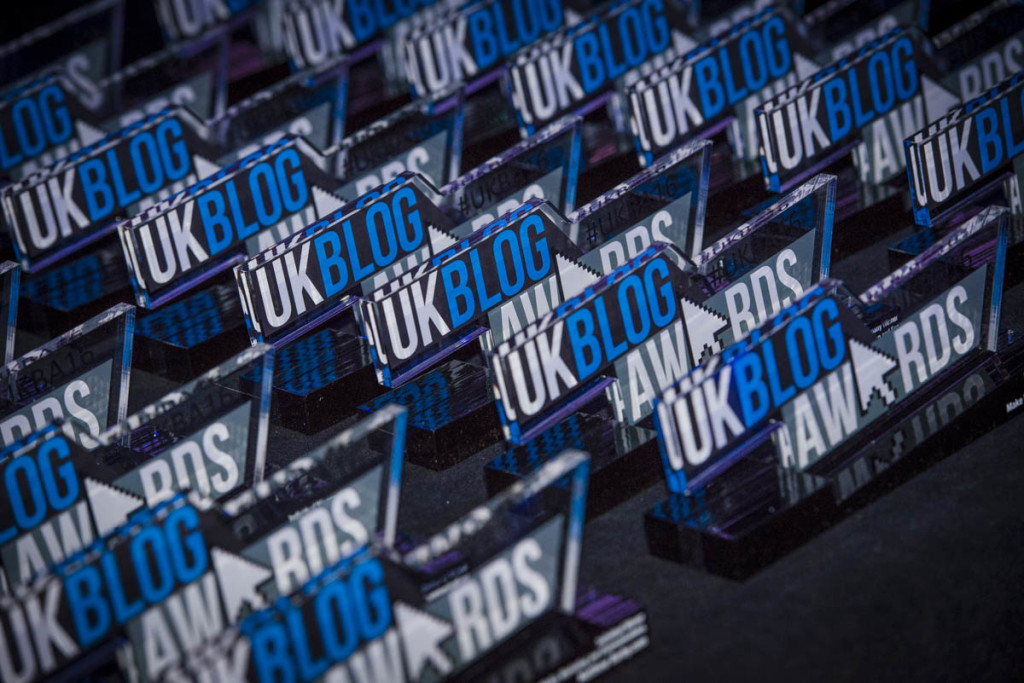 Picture of many UK blog award awards